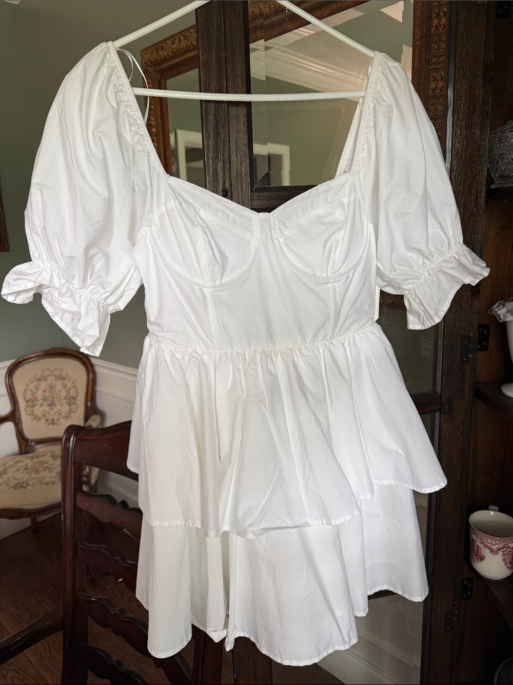 alter’d State Size S White Puff Sleeve Tiered Mini Dress